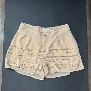 Tan and Gold High Waist Shorts with Embroidery